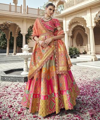 Banarasi Silk Lehenga Choli with Zari, Sequins & Swarovski Work for Wedding & Reception 3