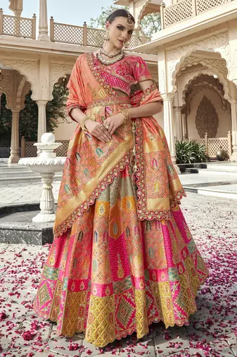 Banarasi Silk Lehenga Choli with Zari, Sequins & Swarovski Work for Wedding & Reception