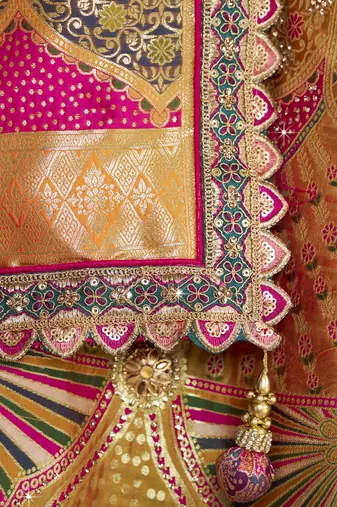 Banarasi Silk Lehenga Choli with Zari, Sequins & Swarovski Work for Wedding & Reception