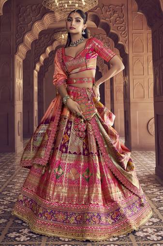 Banarasi Silk Lehenga Choli with Zari, Sequins & Swarovski Work for Wedding & Reception