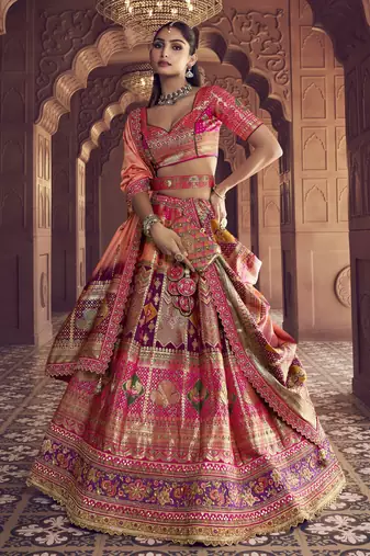 Banarasi Silk Lehenga Choli with Zari, Sequins & Swarovski Work for Wedding & Reception