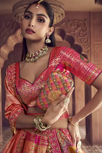 Banarasi Silk Lehenga Choli with Zari, Sequins & Swarovski Work for Wedding & Reception