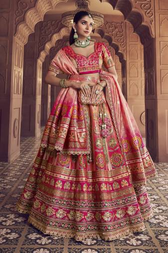 Banarasi Silk Lehenga Choli with Zari, Sequins & Swarovski Work for Wedding & Reception