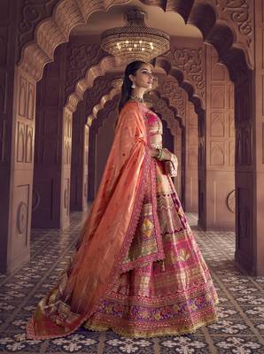 Banarasi Silk Lehenga Choli with Zari, Sequins & Swarovski Work for Wedding & Reception 3
