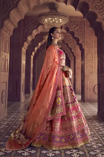 Banarasi Silk Lehenga Choli with Zari, Sequins & Swarovski Work for Wedding & Reception