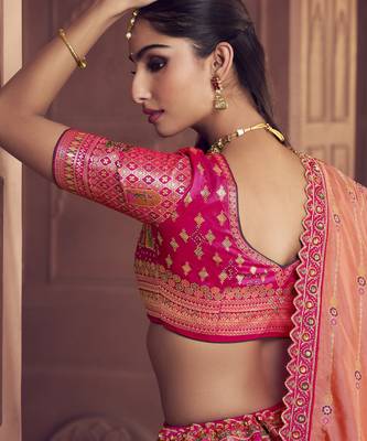 Banarasi Silk Lehenga Choli with Zari, Sequins & Swarovski Work for Wedding & Reception 4