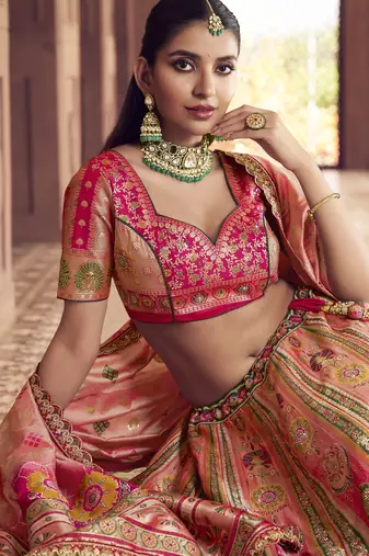 Banarasi Silk Lehenga Choli with Zari, Sequins & Swarovski Work for Wedding & Reception