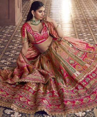 Banarasi Silk Lehenga Choli with Zari, Sequins & Swarovski Work for Wedding & Reception 3