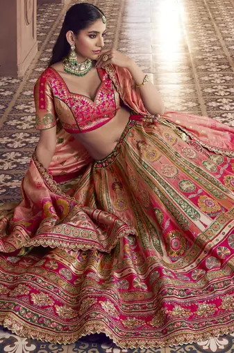 Banarasi Silk Lehenga Choli with Zari, Sequins & Swarovski Work for Wedding & Reception