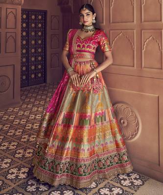 Banarasi Silk Lehenga Choli with Zari, Sequins & Swarovski Work for Wedding & Reception 1