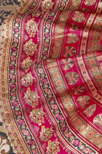Banarasi Silk Lehenga Choli with Zari, Sequins & Swarovski Work for Wedding & Reception