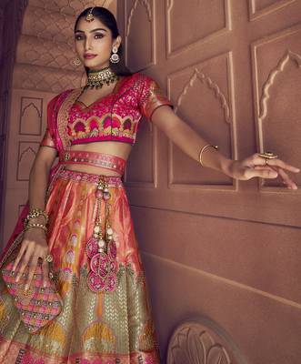 Banarasi Silk Lehenga Choli with Zari, Sequins & Swarovski Work for Wedding & Reception 2