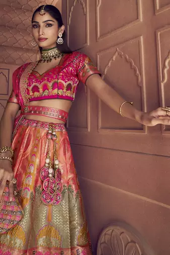 Banarasi Silk Lehenga Choli with Zari, Sequins & Swarovski Work for Wedding & Reception