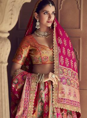 Banarasi Silk Lehenga Choli with Zari, Sequins & Swarovski Work for Wedding & Reception 2