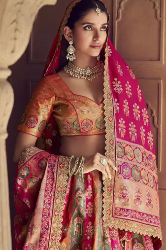 Banarasi Silk Lehenga Choli with Zari, Sequins & Swarovski Work for Wedding & Reception