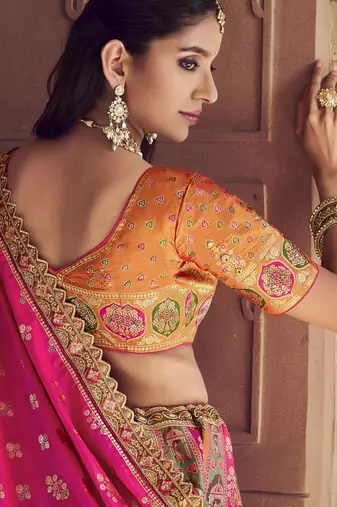 Banarasi Silk Lehenga Choli with Zari, Sequins & Swarovski Work for Wedding & Reception