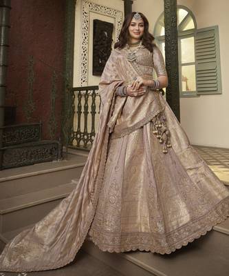 Banarasi Silk Lehenga Choli with Zari, Sequins & Swarovski Work for Wedding & Reception 1