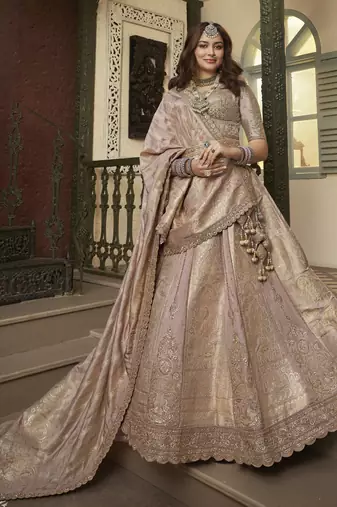 Banarasi Silk Lehenga Choli with Zari, Sequins & Swarovski Work for Wedding & Reception