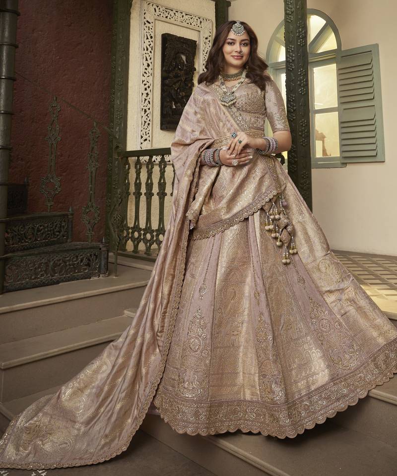 Banarasi Silk Lehenga Choli with Zari, Sequins & Swarovski Work for Wedding & Reception