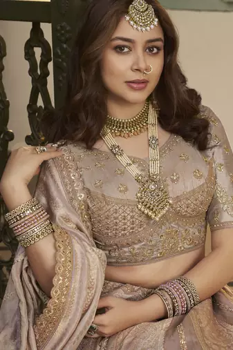 Banarasi Silk Lehenga Choli with Zari, Sequins & Swarovski Work for Wedding & Reception