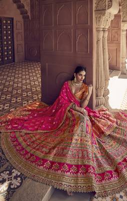 Banarasi Silk Lehenga Choli with Zari, Sequins & Swarovski Work for Wedding & Reception 4