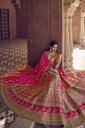 Banarasi Silk Lehenga Choli with Zari, Sequins & Swarovski Work for Wedding & Reception