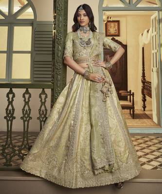 Banarasi Silk Lehenga Choli with Zari, Sequins & Swarovski Work for Wedding & Reception 1