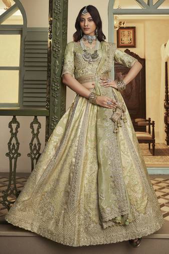 Banarasi Silk Lehenga Choli with Zari, Sequins & Swarovski Work for Wedding & Reception