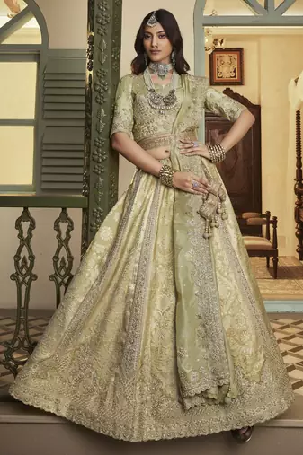 Banarasi Silk Lehenga Choli with Zari, Sequins & Swarovski Work for Wedding & Reception