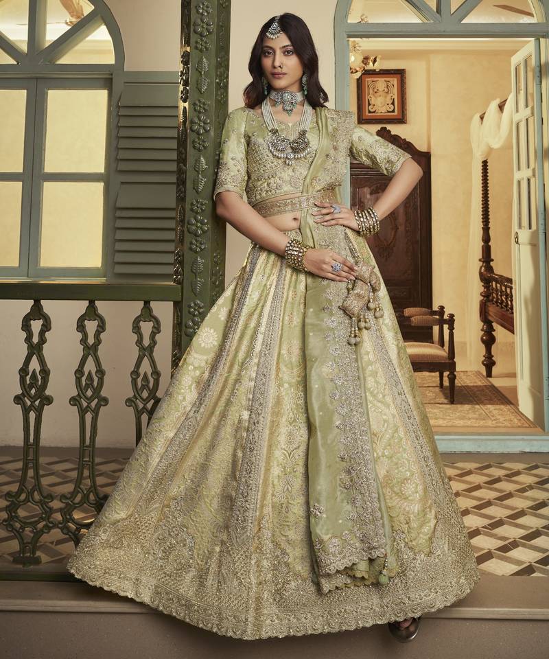 Banarasi Silk Lehenga Choli with Zari, Sequins & Swarovski Work for Wedding & Reception