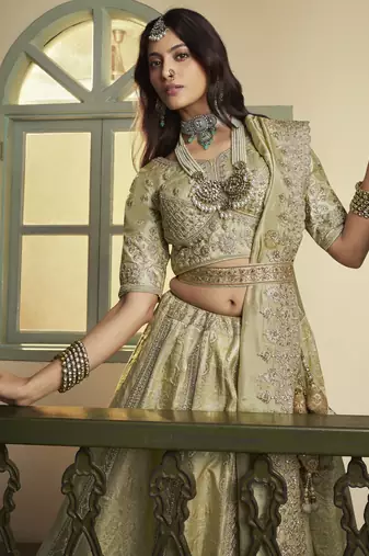 Banarasi Silk Lehenga Choli with Zari, Sequins & Swarovski Work for Wedding & Reception