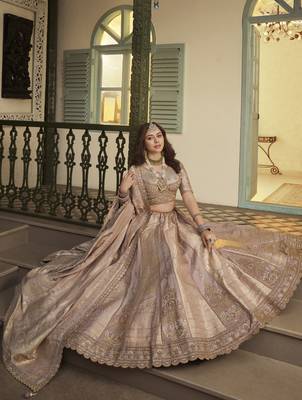 Banarasi Silk Lehenga Choli with Zari, Sequins & Swarovski Work for Wedding & Reception 4