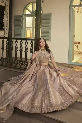 Banarasi Silk Lehenga Choli with Zari, Sequins & Swarovski Work for Wedding & Reception
