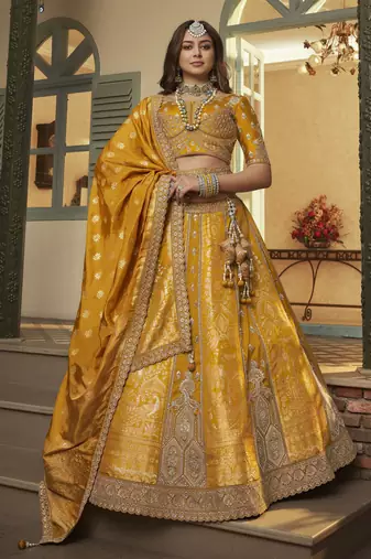 Banarasi Silk Lehenga Choli with Zari, Sequins & Swarovski Work for Wedding & Reception
