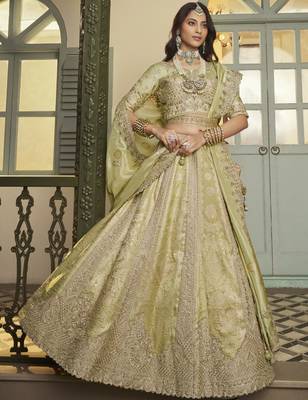 Banarasi Silk Lehenga Choli with Zari, Sequins & Swarovski Work for Wedding & Reception 3