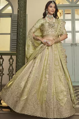 Banarasi Silk Lehenga Choli with Zari, Sequins & Swarovski Work for Wedding & Reception