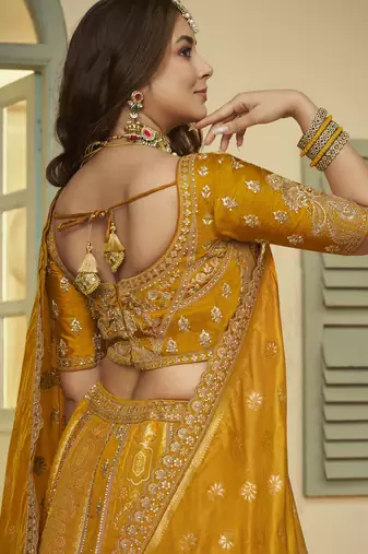 Banarasi Silk Lehenga Choli with Zari, Sequins & Swarovski Work for Wedding & Reception