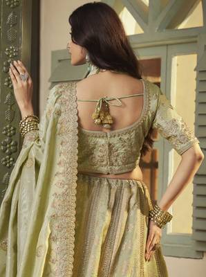 Banarasi Silk Lehenga Choli with Zari, Sequins & Swarovski Work for Wedding & Reception 4