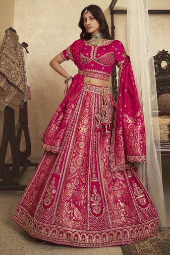 Banarasi Silk Lehenga Choli with Zari, Sequins & Swarovski Work for Wedding & Reception