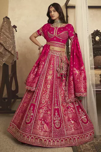 Banarasi Silk Lehenga Choli with Zari, Sequins & Swarovski Work for Wedding & Reception