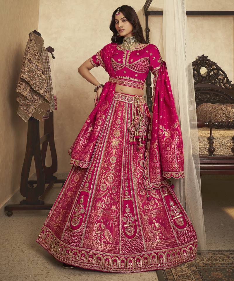 Banarasi Silk Lehenga Choli with Zari, Sequins & Swarovski Work for Wedding & Reception