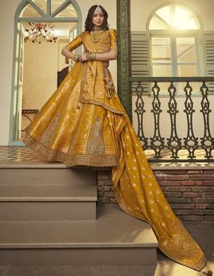 Banarasi Silk Lehenga Choli with Zari, Sequins & Swarovski Work for Wedding & Reception 3