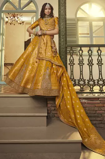 Banarasi Silk Lehenga Choli with Zari, Sequins & Swarovski Work for Wedding & Reception