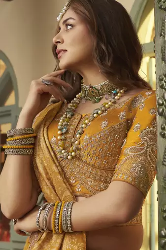 Banarasi Silk Lehenga Choli with Zari, Sequins & Swarovski Work for Wedding & Reception