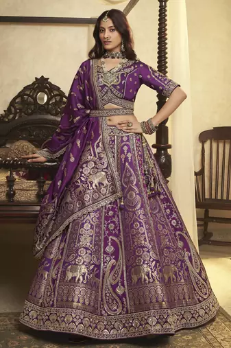 Banarasi Silk Lehenga Choli with Zari, Sequins & Swarovski Work for Wedding & Reception