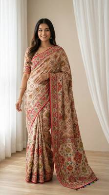 multicolor designer roman silk saree with mirror work 1