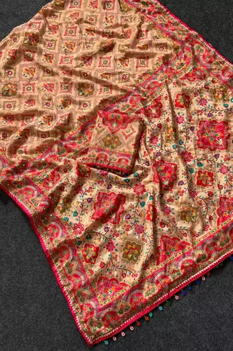 New Designer Roman Silk Real Mirror work Women's Saree With Blouse Set