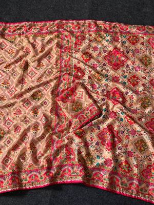 multicolor designer roman silk saree with mirror work 5