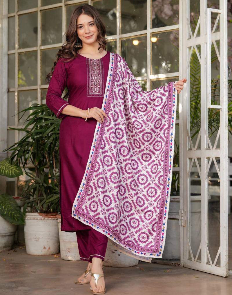  maroon silk blended kurta set