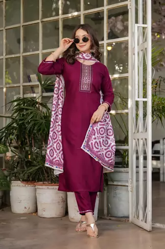  maroon silk blended kurta set